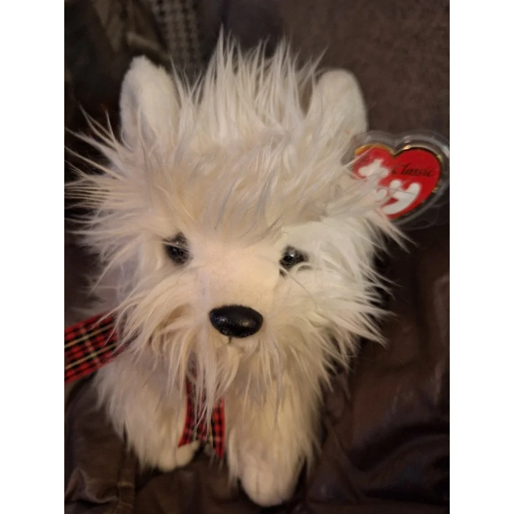 Ty Classic Fluffy White Dog Plush Named‎ MacDougal from 2001/ 12 INCHES